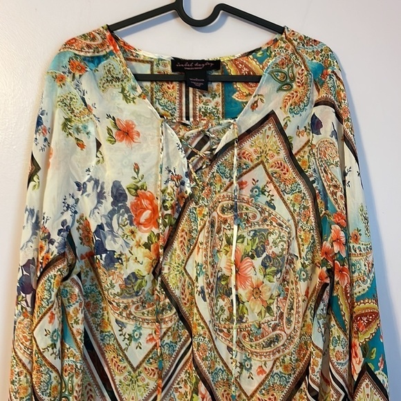 Isabel Hayley Patchwork Floral Paisley Tunic Semi to Sheer Blouse size 1X - Picture 3 of 15